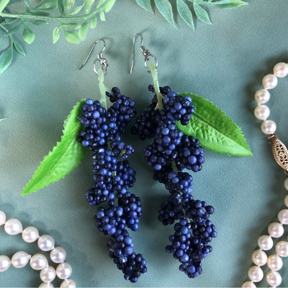Berry/Grape Fruit Dangle Earrings, Purple Blue